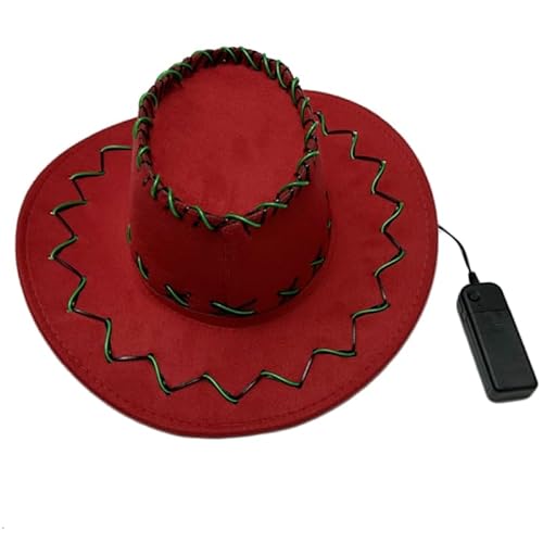 apughize WesternStyle Cowboyhut, Cowgirl-Hut, LED-Hut, leuchtende Kostüme, Kopfbedeckung, Fedora-Hut, Halloween-Party-Requisiten, Western-LED-Hut, LED-beleuchteter Cowboyhut von apughize