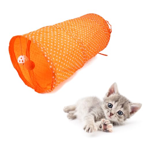 Cat -Tunnelspielzeug Zusammenklappbar Interaktive Safe -Punkt -Muster -Versteck Kätzchen -Röhrenspielzeug für Welpenorange (ORANGE) von aqxreight