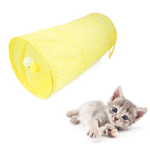 Cat -Tunnelspielzeug Zusammenklappbar Interaktive Safe -Punkt -Muster -Versteck Kätzchen -Röhrenspielzeug für Welpenorange (Yellow) von aqxreight