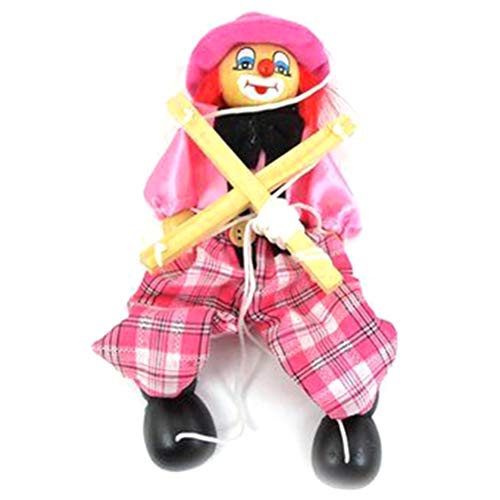 Lustige Farbenfrohe Pull -String -Puppen -Vintage Clown Holz Marionette Handwerk Spielzeug Joint Aktivität Doll Geschenke (PINK) von aqxreight