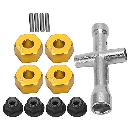 aqxreight 12mm Rad Hub -Hub -Adapter 7 Mm Dicker M4 Flanschverriegelungsnüsse Schraubenschlüssel für 1/10 RC Auto (Gold) von aqxreight