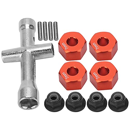 aqxreight 12mm Rad Hub -Hub -Adapter 7 Mm Dicker M4 Flanschverriegelungsnüsse Schraubenschlüssel für 1/10 RC Auto (Rot) von aqxreight