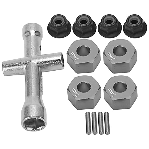 aqxreight 12mm Rad Hub -Hub -Adapter 7 Mm Dicker M4 Flanschverriegelungsnüsse Schraubenschlüssel für 1/10 RC Auto (Ti-Farbe) von aqxreight