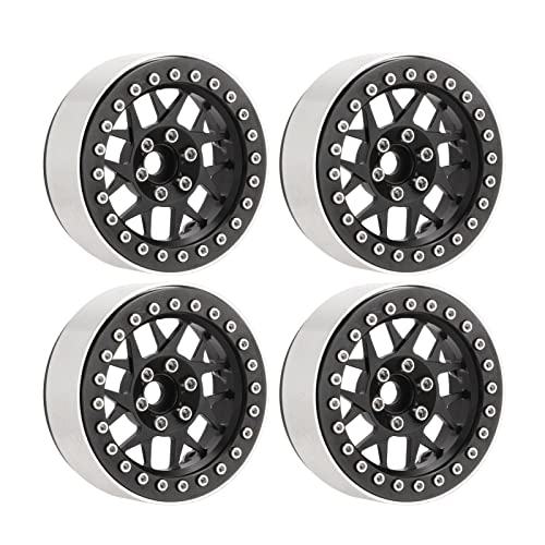 aqxreight Aluminiumlegierung RC Car Wheel Hub 2,2 Zoll RC Beadlock Wheels Rims für 1/10 Fernbedienungsauto Silber (Black) von aqxreight