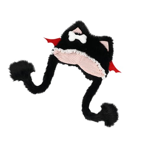 Übergroßer Kätzchen-Hut mit Ohren, Nieten, Knochen, Skimütze, pelzige Mützen, Cartoon-Foto-Requisiten, Outdoor-Kopf-Wickelmütze für Halloween von arenmi