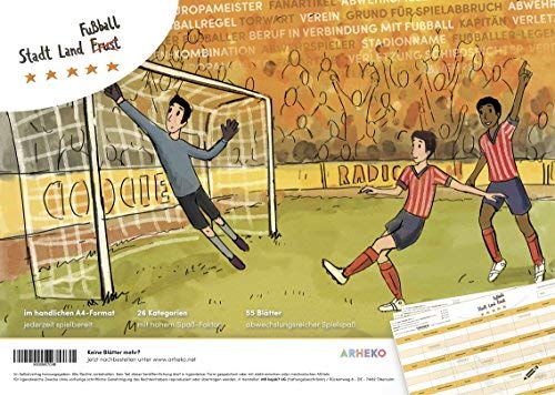 arheko Stadt Land Fußball - Kreatives Quiz für Fans und Experten - 55 Seiten Block - 26 Kategorien im DIN A4 Format – Spiel, Geschenk für Fußballfans arheko Stadt Land Fußball - Kreatives Quiz für Fans und Experten - 55 Seiten Block - 26 Kategorien im DIN A4 Format – Spiel, Geschenk für Fußballfans von arheko