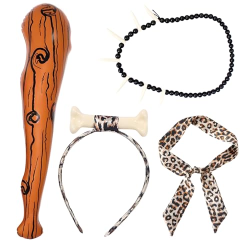 4-teiliges Höhlenmensch-Zubehör-Set – Steinzeit-Thema für Erwachsene und Kinder, Halloween-Cosplay-Kostüm, perfekt für Maskerade-Partys und Fotografie von arrderly