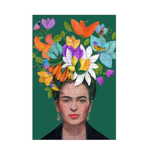 artboxONE-Puzzle M (266 Teile) Floral Porträt mit Blumen und Vögeln - Puzzle grün ? bunt ? Feminismus ? von artboxONE