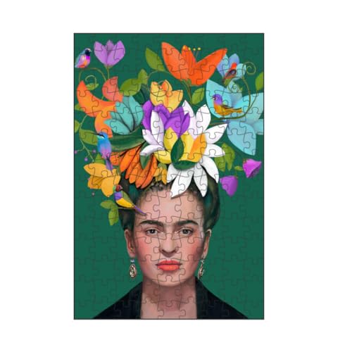 artboxONE-Puzzle S (112 Teile) Floral Porträt mit Blumen und Vögeln - Puzzle grün ? bunt ? Feminismus ? von artboxONE