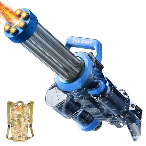 Gatling Wasserpistole Elektrisch,Elektrische Wasserpistole für Erwachsene und Kinder,Die stärkste Wasserpistole mit Rucksack, rotierender Düse und Mündungsfeuer,2 Batterien(Blau) von artcool