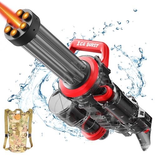Gatling Wasserpistole Elektrisch,Elektrische Wasserpistole für Erwachsene und Kinder,Die stärkste Wasserpistole mit Rucksack, rotierender Düse und Mündungsfeuer,2 Batterien(Schwarz) von artcool