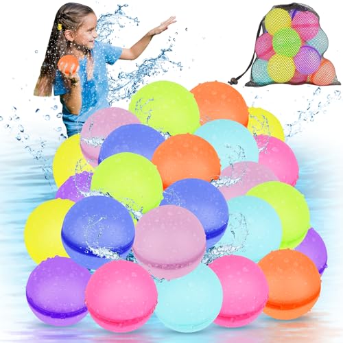 artcool 24 Stück Wiederverwendbare Wasserbomben Selbstschließend, Eine Sekunde Schnellfüller Wasserbomben Set, Wasserspielzeug Pool Spielzeug Strandspielzeug für Sommer - Sommerspaß Familienspiel von artcool