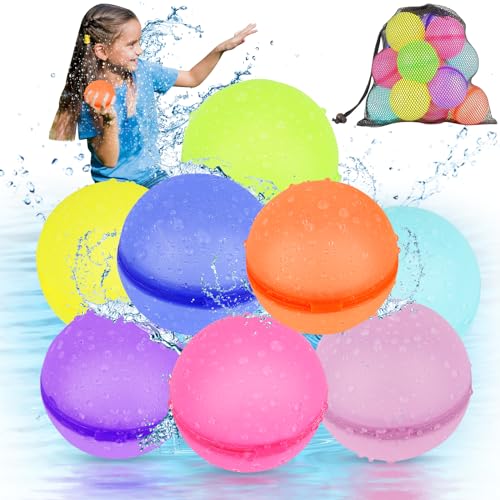 artcool 8 PCS wiederverwendbare magnetische Wasserballons, nachfüllbar schnell selbstdichtende Wasserbombe Splash Balls mit Mesh-Beutel, weiches Silikon Outdoor-Pool Spielzeug von artcool
