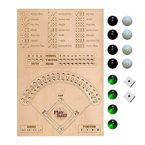 astound Baseball-Würfelspiel - Holzwürfel und Murmel-Brettspiel - Klassisches Mathe-Zahlenspiel mit 12 Glas-Flippern, interaktives Desktop-Sport-Brettspiel von astound