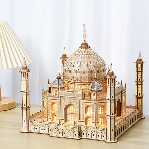 3D Holz Puzzle Modellbausätze für Erwachsene, DIY Taj Mahal Holzmodell mit LED-Licht zur Selbstmontage, mechanisches Konstruktions-Bastelset, Handwerk, Gehirn-Teaser 3D Holz Puzzle Modellbausätze für Erwachsene, DIY Taj Mahal Holzmodell mit LED-Licht zur Selbstmontage, mechanisches Konstruktions-Bastelset, Handwerk, Gehirn-Teaser von atibi