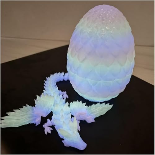 Regenbogen 3D gedruckter Drache in Eiern - Glow in The Dark Überraschungsei mit 27,9 cm flexiblem Drachen innen, 3D-gedrucktes Dino-Geschenk, Osterei, Gelenkdrachenspielzeug für Geburtstag, von atibi
