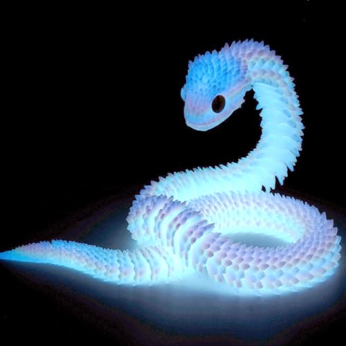 atibi Regenbogen-3D-bedruckte Schlange – 61 cm, leuchtet im Dunkeln, flexible Schlange, 3D-gedrucktes Tiergeschenk, Gelenkschlange, Spielzeug für Geburtstag, Heimdekoration von atibi