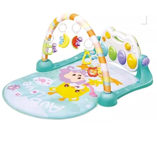 auby Active Monkey Spiel- und Aktivitätsgym für Babys 0-6 Monate | Fußtritt-aktivierte Klaviermatte, verstellbares Spielpaneel, 5 abnehmbare Spielzeuge & Lichter | Tummy Time & Bodenaktivitätsgym von auby