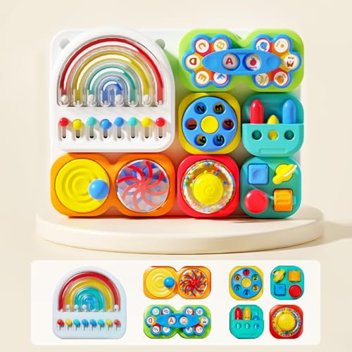 auby Busy Board 3.0: Abnehmbares und zusammensetzbares Lernspielzeug für Kleinkinder von 1-6 Jahren - tragbares Lernbrett mit 7 reisefreundlichen Werkzeugen, zur Förderung der Feinmotorik von auby