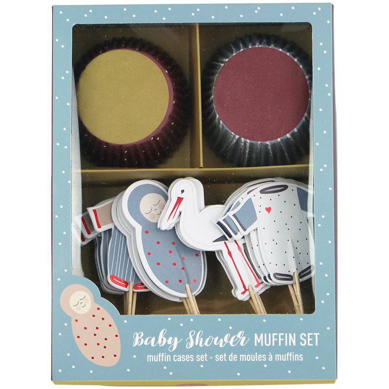 Cupcake-Set BABY SHOWER 48-teilig in graublau von ava&yves