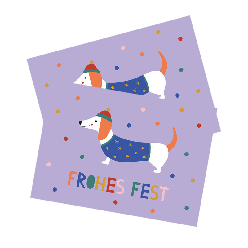 Postkarte FROHES FEST - DACKEL 3er Set von ava&yves