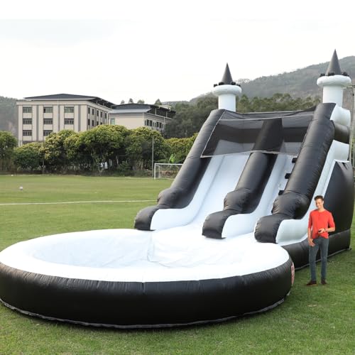 Aufblasbare Wasserrutsche für Kinder und Erwachsene, 7,6 m (Länge), kommerzielle PVC-Wasserrutsche, Hüpfhaus mit größerem Wasserspritzbecken und 1100 W Powerul-Gebläse, riesige Wasserrutsche für von awesmflate