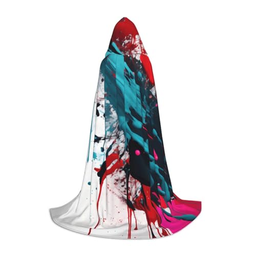 Abstrakter Farbspritzer-Druck, Unisex, mit Kapuze, Umhang in voller Länge, für Zauberer, Weihnachten, Karneval, Halloween, Cosplay von axzttupy