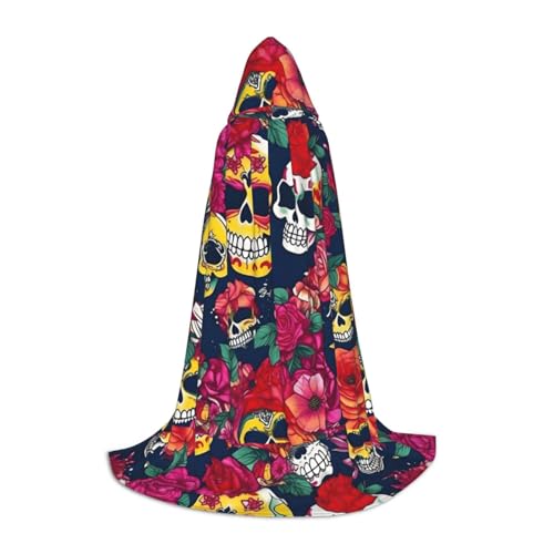 Umhang mit Kapuze und Totenköpfen und Blumen, Unisex, für Zauberer, Weihnachten, Karneval, Halloween, Cosplay von axzttupy
