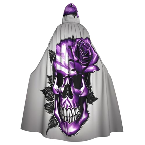 Umhang mit lila Rose und Totenkopf, Unisex, Halloween, mit Kapuze, volle Länge, für Mittelalter-, Renaissance-, Cosplay-Kostüme von axzttupy