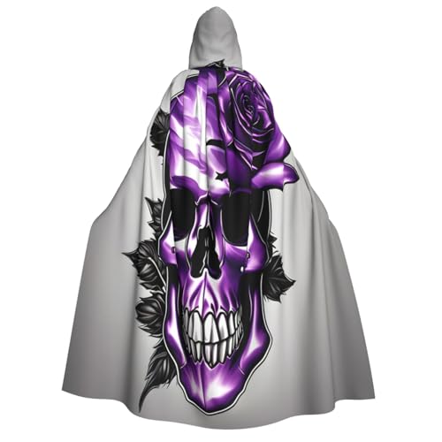 Umhang mit violetter Rose und Totenkopf-Druck, für Erwachsene, mit Kapuze, Halloween, Weihnachten, Karneval, Partys, Mittelalter-Kostüm von axzttupy