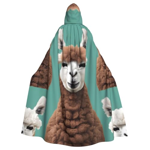 axzttupy Alpaka-Llama-Druck, Unisex, Halloween-Kapuzenumhang, volle Länge, für mittelalterliche Renaissance-Cosplay-Kostüme von axzttupy
