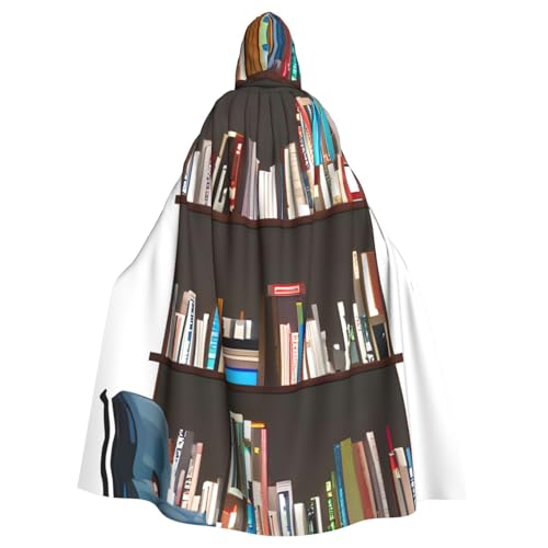 axzttupy Bibliotheks-Bücherregal-Druck, Unisex, Halloween, Kapuzenumhang, volle Länge, für mittelalterliche Renaissance-Cosplay-Kostüme von axzttupy