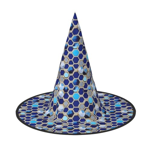 axzttupy Blaue Sechsecke und Diamant-Druck Halloween Hexenhut Unisex Karneval Kostüm Zubehör Partys Cosplay und Festlich axzttupy Blaue Sechsecke und Diamant-Druck Halloween Hexenhut Unisex Karneval Kostüm Zubehör Partys Cosplay und Festlich von axzttupy