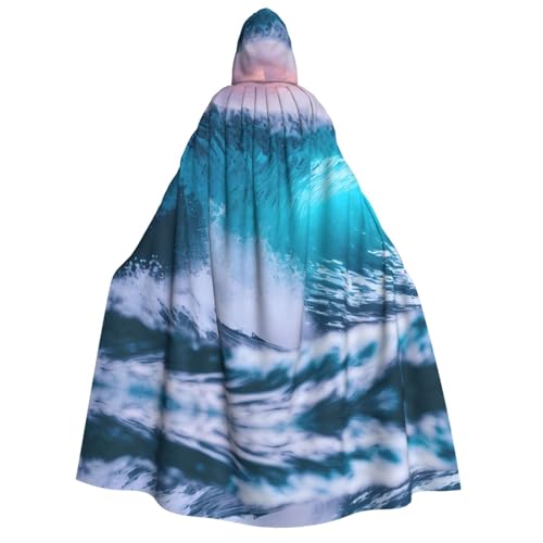 axzttupy Blauer Ozeanwellen-Aufdruck, Erwachsenen-Kapuzenumhang, Halloween, Weihnachten, Karneval, Partys, Mittelalter-Kostüm von axzttupy