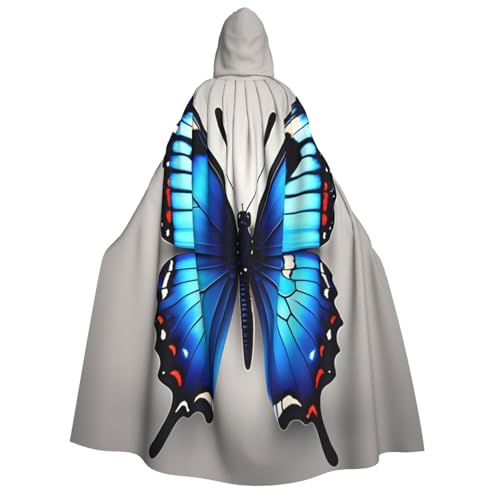 axzttupy Blauer Schmetterlings-Aufdruck, Kapuzenumhang für Erwachsene, Halloween, Weihnachten, Karneval, Partys, Mittelalter-Kostüm von axzttupy