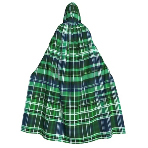 axzttupy Blauer und grüner schottischer Schottenkaro-Druck, Erwachsenenkostüm, mit Kapuze, Halloween, Weihnachten, Karneval, Partys, Mittelalter-Kostüm von axzttupy