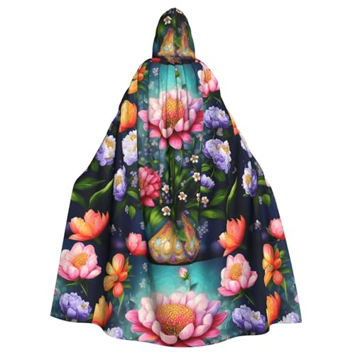 axzttupy Blumen-Diamant-Malerei-Druck, Unisex, Halloween, Kapuzenumhang, volle Länge, für Mittelalter-Renaissance-Cosplay-Kostüme von axzttupy