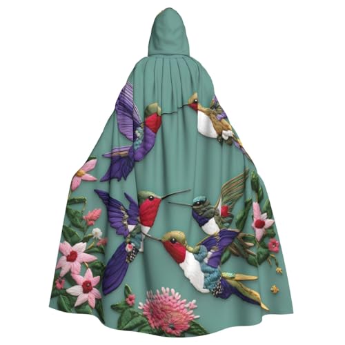 axzttupy Blumen-Kolibri-Stickerei-Druck, Unisex, Halloween-Kapuzenumhang, volle Länge, für Mittelalter-Renaissance-Cosplay-Kostüme von axzttupy