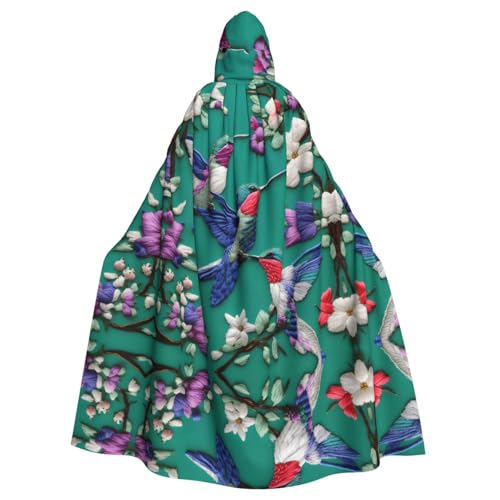 axzttupy Blumen-Kolibri-Stickerei-Druck, Unisex, Halloween-Kapuzenumhang, volle Länge, für Mittelalter-Renaissance-Cosplay-Kostüme von axzttupy