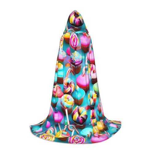 axzttupy Bunter, süßer Lollipop-Cupcake-Donut-Druck, Unisex, mit Kapuze, Umhang in voller Länge, für Zauberer, Weihnachten, Karneval, Halloween, Cosplay von axzttupy