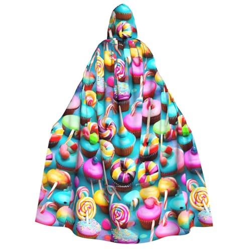 axzttupy Buntes süßes Lutscher-Cupcake-Donut-Aufdruck, Erwachsenen-Kapuzenumhang, Halloween, Weihnachten, Karneval, Partys, Mittelalter-Kostüm axzttupy Buntes süßes Lutscher-Cupcake-Donut-Aufdruck, Erwachsenen-Kapuzenumhang, Halloween, Weihnachten, Karneval, Partys, Mittelalter-Kostüm von axzttupy