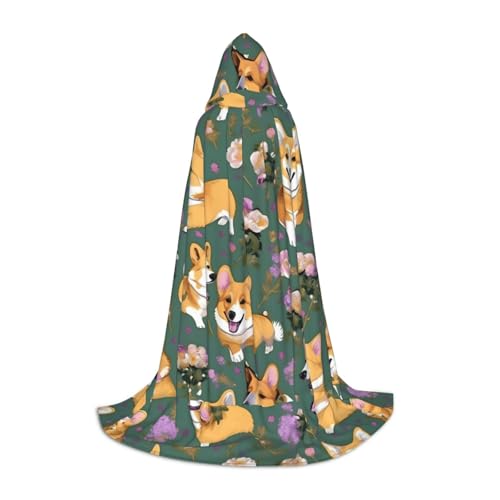 axzttupy Corgi Kapuzenumhang mit Blumenmuster, für Karneval, Halloween und Motto-Partys, bequemer Umhang axzttupy Corgi Kapuzenumhang mit Blumenmuster, für Karneval, Halloween und Motto-Partys, bequemer Umhang von axzttupy