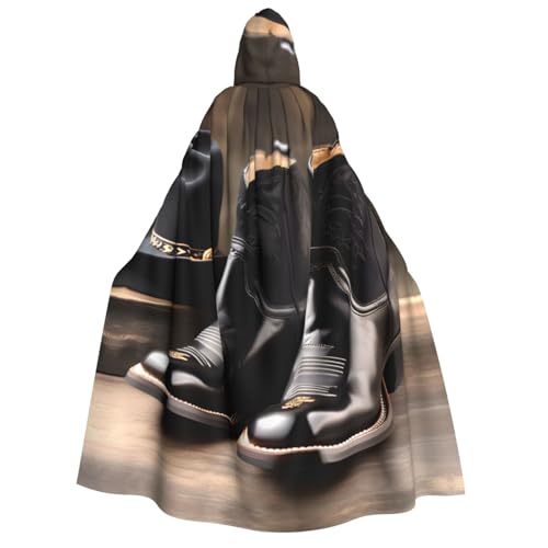 axzttupy Cowboy-Hut mit Westernstiefeln, bedruckt, für Erwachsene, Kapuzenumhang, Halloween, Weihnachten, Karneval, Partys, Mittelalter-Kostüm, Schwarz von axzttupy