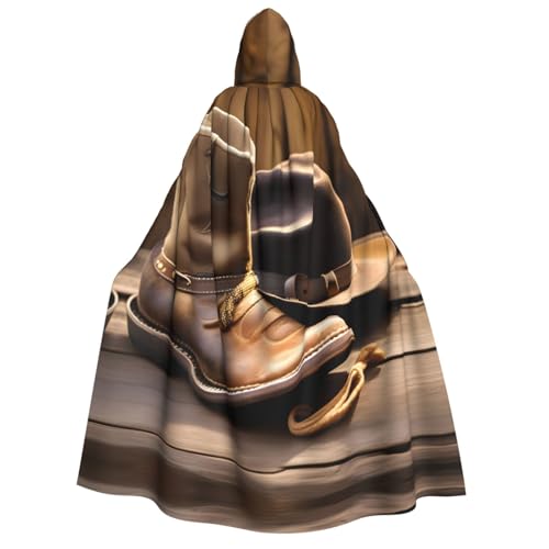 axzttupy Cowboyhut und Stiefel, bedruckter Kapuzenumhang für Erwachsene, Halloween, Weihnachten, Karneval, Partys, Mittelalter-Kostüm von axzttupy