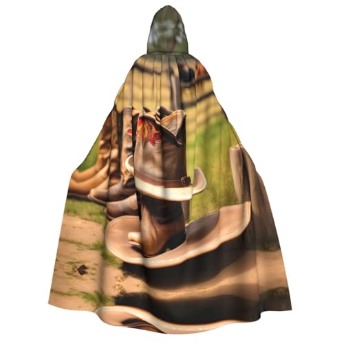 axzttupy Cowgirl-Stiefel-Hut mit Bauernhof-Druck, Erwachsenen-Kapuzenumhang, Halloween, Weihnachten, Karneval, Partys, Mittelalter-Kostüm von axzttupy
