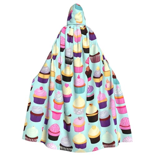axzttupy Cupcake-Motiv, Unisex, Halloween-Kapuzenumhang, volle Länge, für mittelalterliche Renaissance-Cosplay-Kostüme von axzttupy
