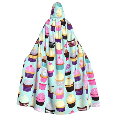 axzttupy Cupcake-Muster, Druck, Erwachsenen-Kapuzenumhang, Halloween, Weihnachten, Karneval, Partys, Mittelalter-Kostüm von axzttupy