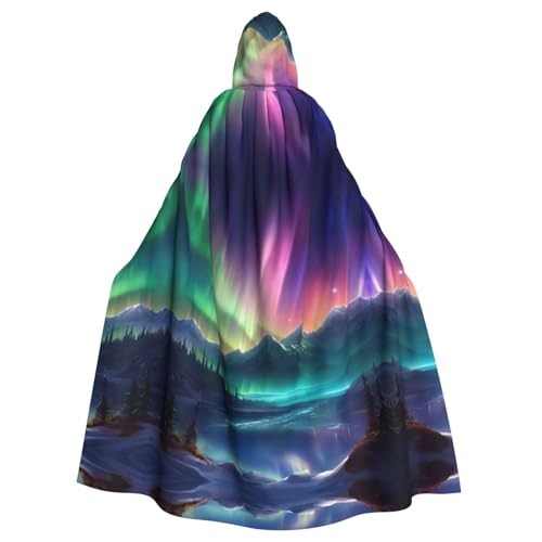 axzttupy Dunkler Nordlichter-Druck, Unisex, Halloween-Kapuzenumhang, volle Länge, für mittelalterliche Renaissance-Cosplay-Kostüme von axzttupy