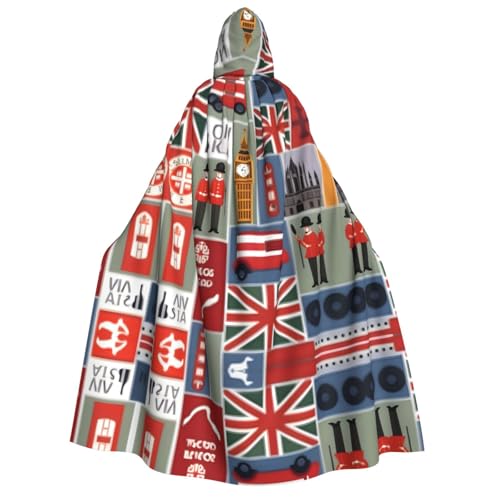axzttupy England-Symbole bedruckter Kapuzenumhang für Erwachsene, Halloween, Weihnachten, Karneval, Partys, Mittelalter-Kostüm von axzttupy
