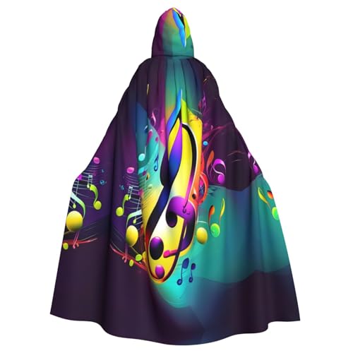 axzttupy Farbenfroher Musiknoten-Druck, Unisex, Halloween-Kapuzenumhang, volle Länge, für mittelalterliche Renaissance-Cosplay-Kostüme von axzttupy